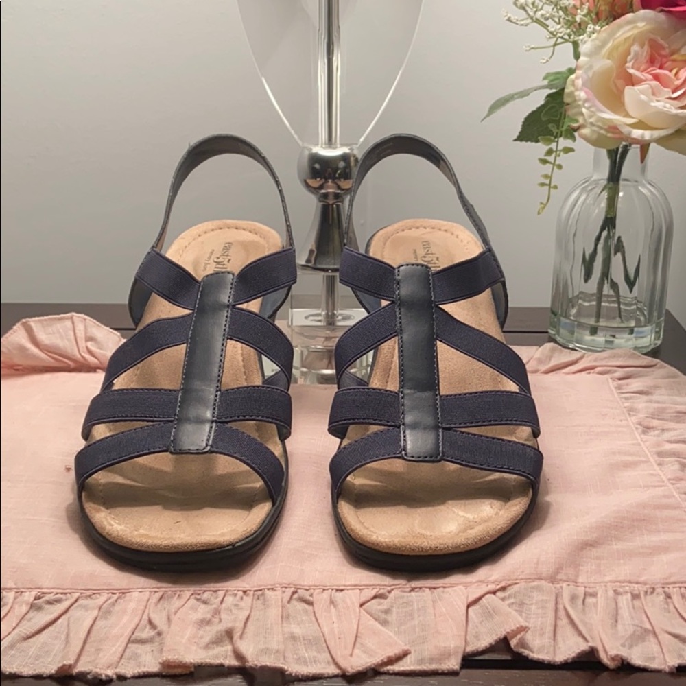 Navy blue wedge sandals